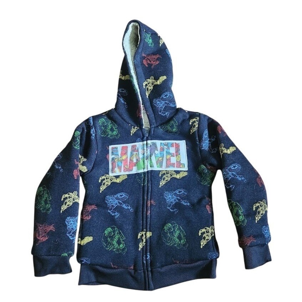 Marvel Comics Boys XS Navy Blue Sherpa Lined Full Zip Hoodie Avengers